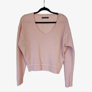Abercrombie & Fitch waffle drop shoulder nude pink v neck pullover